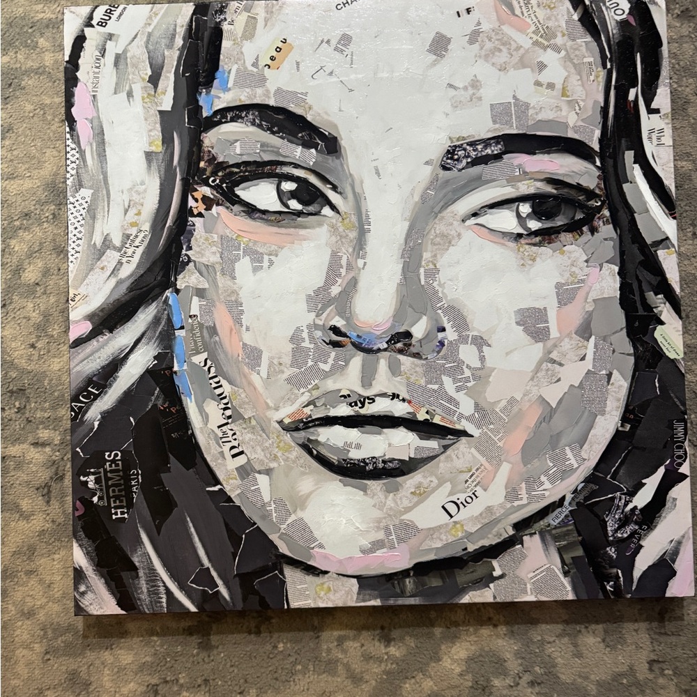 Monochrome Mixed Media Portrait Art
